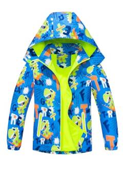 NATUST Kinder Jacke Gefütterte Regenjacke Jungen Übergangsjacken Softshelljacke Dinosauriern für Jungs Blau 120 von NATUST