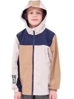 NATUST Kinder Jungen Wasserdichte Jacke Leichte Übergangsjacke Winddichte Regenjacke mit Kapuze Khaki 140 von NATUST