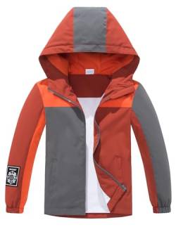 NATUST Kinder Jungen Wasserdichte Jacke Leichte Übergangsjacke Winddichte Regenjacke mit Kapuze Rot 130 von NATUST