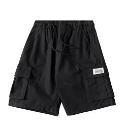 NATUST Kinder Kurze Hosen Jungen Cargo Shorts Sommer Multi-Tasche Mit Elastischem Bund Schwarz DE: 164-170 (Herstellergröße 170) von NATUST