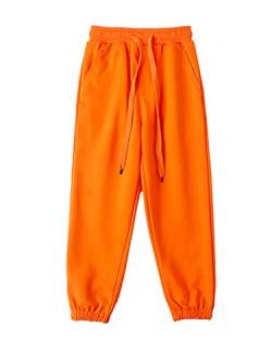 NATUST Kinder Sport Jogginghosen Jungen Trainingshosen Elastischer Bund Relaxed Mädchen Sweatpants Orange 116-122 von NATUST