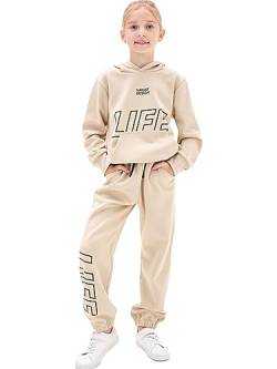 NATUST Kinder Trainingsanzug Jungen Mädchen Sportanzug Kapuzenpullover Bottom Jogging Anzug Khaki 120 von NATUST
