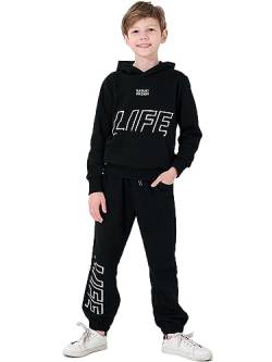 NATUST Kinder Trainingsanzug Jungen Mädchen Sportanzug Kapuzenpullover Bottom Jogging Anzug Schwarz 160 von NATUST