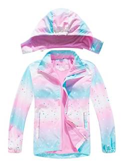 NATUST Mädchen Gefütterte Regenjacke Kinder Winddicht Übergangsjacke Jungen Warm Atmungsaktiv Softshelljacke mit Abtrennbare Kapuze Herz 104-110 von NATUST