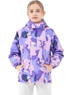 NATUST Mädchen Gefütterte Regenjacke Kinder Winddicht Übergangsjacke Jungen Warm Atmungsaktiv Softshelljacke mit Abtrennbare Kapuze Igel 104-110 von NATUST