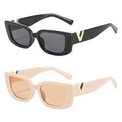 NAVESO 2 Stück Schnelle Brille Rave, V Retro Trendy Klassische Quadratische Brille, UV-Schutz-Sonnenbrille für Draußen, Rave Brille Sunglasses Woman, Polarisierte Damen Sonnenbrille von NAVESO