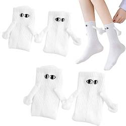 NAVESO Lustige Magnetische Socken mit Händen, 2 Paar Hand in Hand Socken, Paare Halten Hände Socken, Magnetische Saug-Paar-Socken, 3D-Hand-Paar-Socken, Funny Couple Socks, Weiß von NAVESO