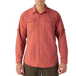 NAVISKIN Herren Sonnenschutz Angelshirts UPF 50+ Langarm Sonnenshirts für Männer PFG Wandern Reise Shirts Karneol Rot Größe XL von NAVISKIN