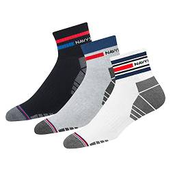 NAVYSPORT 3 Paar Sportsocken Tennissocken Arbeitssocken Herren & Damen Baumwolle Unisex (Viertellänge) Quarter Socken, EU 35-38, (Contra Weiß, Grau Schwarz) von NAVYSPORT