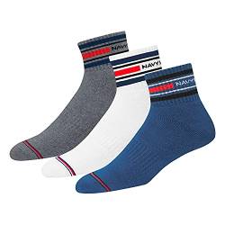 NAVYSPORT 3 Paar Sportsocken Tennissocken Arbeitssocken Herren & Damen Baumwolle Unisex (Viertellänge) Quarter Socken, EU 35-38, (Denim Blau, Weiß, Anthra) von NAVYSPORT