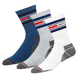 NAVYSPORT Advance-Serie Sportsocken Tennissocken Arbeitssocken Herren & Damen Baumwolle Unisex Crew Socken, (3 Paar) Größe: 47-49, (Weiß, Grau, Denim Blau) von NAVYSPORT