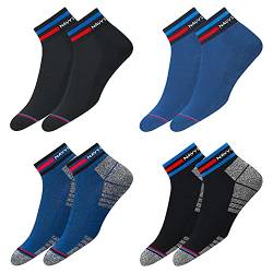 NAVYSPORT Originals Sneaker Socken Herren & Damen Baumwolle Kurze Quarter Socken Unisex, Denim Blau (2 Paare) | Schwarz (2 Paare), 4er Pack, Größe: 35-38 von NAVYSPORT