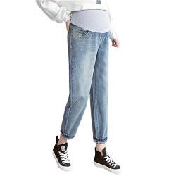 NAWAISH Mutterschaft Schwangerschaftsjeans Indigoblau Stretch Secret Fit Belly Straight Jeans Gr. L, 8801 von NAWAISH