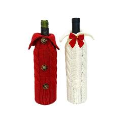 Nalakey 2 Stück Weihnachten Weinflaschen Abdeckung Weinflasche Flaschenüberzug Geschenk Flasche Tasche Strick für Weihnachtsschmuck Party Dekorationen (a-2pcs) von NAY