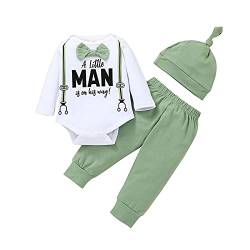 NBAA Neugeborenes Baby Langärmelige Strampler Dreiteiliger Anzug Jungen Brief Gentleman Fliege Strampler + Feste Hosen + Hut Outfits Säuglingsjunge Herbst und Winter Mode Beiläufig Set von NBAA