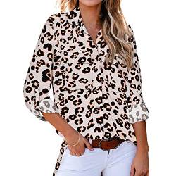 NBBNYJ Damen Blusen Elegante Oberteile V-Ausschnitt Tops Casual Schlange Drucken Hemd Langarm Shirt mit Taschen 5 Farbe S/M/L/XL/XXL (Leopard, L) von NBBNYJ