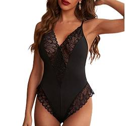 NBBNYJ Damen Body Elegante Vintage Sommer Kurzarm Spitze Schwarz Bodysuit Blusen Hemden Overall Kleidung …, Schwarz-6, S von NBBNYJ