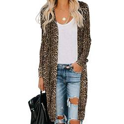 NBBNYJ Damen Strickjacke Casual Leopard Schlange Drucken Grüner Tarnmuster Lange Cardigan Mantel Strickpullover Langarm Coat Jacke S-XXL (Brauner Leopard, L) von NBBNYJ