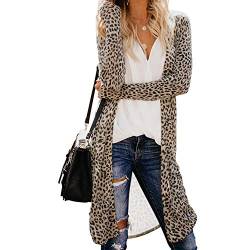 NBBNYJ Damen Strickjacke Casual Leopard Schlange Drucken Grüner Tarnmuster Lange Cardigan Mantel Strickpullover Langarm Coat Jacke S-XXL (Leopard, XL) von NBBNYJ