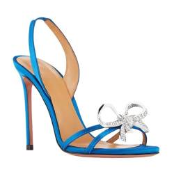 NBTOICDAS Damen High Heels Strass Schleife Stilettos Sandaletten Schuhe für Party Abend Pumps (Color : Blue, Size : 37 EU) von NBTOICDAS
