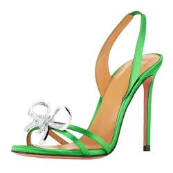 NBTOICDAS Damen High Heels Strass Schleife Stilettos Sandaletten Schuhe für Party Abend Pumps (Color : Green, Size : 35 EU) von NBTOICDAS