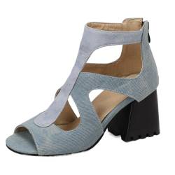 NBTOICDAS Damen-Sandalen mit Blockabsätzen, offener Zehenpartie und Reißverschluss, bequeme Sandalen für tägliche Hochzeitskleider (Color : Blue, Size : 40 EU) von NBTOICDAS