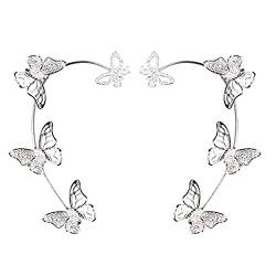 NBZZ Schmetterlings-Ohrringe Ausgeschnittene Ohrringe Glänzende Elegante Zirkon Schmetterlings-Ohrringe Nicht durchbohrte Ohrringe Geschenke für Damen und Mädchen (Silber) von NBZZ