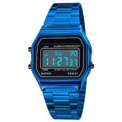 NCONCO Business-Armbanduhr für Herren, luxuriös, 30 m, wasserdicht, Edelstahl, Sportuhr, digitale Armbanduhren (Golden), blau, 23*3.5*1.2 von NCONCO