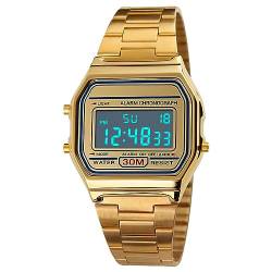NCONCO Business-Armbanduhr für Herren, luxuriös, 30 m, wasserdicht, Edelstahl, Sportuhr, digitale Armbanduhren (Golden), goldfarben, 23*3.5*1.2 von NCONCO