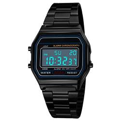 NCONCO Business-Armbanduhr für Herren, luxuriös, 30 m, wasserdicht, Edelstahl, Sportuhr, digitale Armbanduhren (blau), Schwarz , 24*4*1, Armband von NCONCO