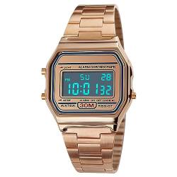 NCONCO Herren Business Uhren Luxus Uhren 30M Wasserdicht Edelstahl Digital Sportuhr (Gold), roségold, 23*3.5*1.2 von NCONCO