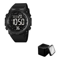 NCONCO Wasserdichte Herren-Armbanduhr, Sport-Digitaluhr für Herren, ultradünn, minimalistisch, mit Countdown-Alarm, Schwarz von NCONCO