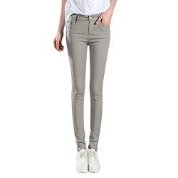 Damen Stretch Hose Jeans Elastisch High Waist Slim Fit Lässiger hohe Taille Basic Denim Hosen Leggings mit Taschen Freizeithose Push Up Sporthose Yoga Scrunch Butt Booty Fitnesshose Sommer (Grey, XL) von NCQiFei