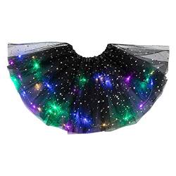 Damen Tüllrock LED Rock Kurz Karneval Kostüm Retro Hohe Taille 3-Lagen Ballett Blase Petticoat 80er Puffy Tüllrock Tütü Röcke Tüll Petticoat Unterrock Minirock Reifrock (Black, One Size) von NCQiFei