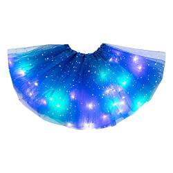 Damen Tüllrock LED Rock Kurz Karneval Kostüm Retro Hohe Taille 3-Lagen Ballett Blase Petticoat 80er Puffy Tüllrock Tütü Röcke Tüll Petticoat Unterrock Minirock Reifrock (Blue, One Size) von NCQiFei