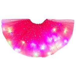 Damen Tüllrock LED Rock Kurz Karneval Kostüm Retro Hohe Taille 3-Lagen Ballett Blase Petticoat 80er Puffy Tüllrock Tütü Röcke Tüll Petticoat Unterrock Minirock Reifrock (Hot Pink, One Size) von NCQiFei