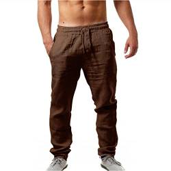 Leinenhose Herren Sommer Hose Lang Leicht Sommerhose Loose Fit Freizeithose Strandhose für Urlaub Strand Alltag von NCQiFei