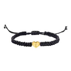 NCQiFei Armband 26 Buchstaben Pärchenarmband Partnerarmband Schwarz Personalisiert Geflochtene Handgefertigt mit Gold Herz Initialen für Paare Geschenk für Männer, Frauen, Mädchen (E, One Size) von NCQiFei