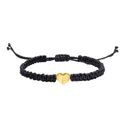 NCQiFei Armband 26 Buchstaben Pärchenarmband Partnerarmband Schwarz Personalisiert Geflochtene Handgefertigt mit Gold Herz Initialen für Paare Geschenk für Männer, Frauen, Mädchen (F, One Size) von NCQiFei