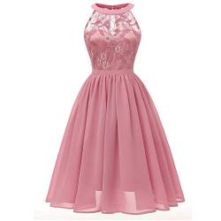 NCQiFei Damen Kleid Sommer Elegant Kleider Spitzenkleid Knielang Festlich Hochzeit Partykleid Rockabilly Retro Cocktailkleid Sommerkleid Ärmellos Großes Pendel Lose Langes Dress (Rosa, M) von NCQiFei