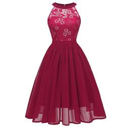 NCQiFei Damen Kleid Sommer Elegant Kleider Spitzenkleid Knielang Festlich Hochzeit Partykleid Rockabilly Retro Cocktailkleid Sommerkleid Ärmellos Großes Pendel Lose Langes Dress (Wein, M) von NCQiFei