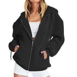 NCQiFei Damen Sweatjacke mit Kapuze Zip Hoodie Jacke mit Taschen Oversize Kapuzenjacke Sweatshirtjacke Pullover Kapuzenpullover Einfarbig Casual Running Fitness Sweatshirt Herbst Winter Mantel von NCQiFei