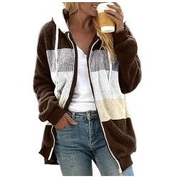 NCQiFei Hoodie Damen PlüSchjacke Wintermantel Kapuzenpullover Teddy-Fleece Pullover Winterjacke Herbst Winter Warm Oberteil Langarm Einfarbig Casual Sweatshirt (02-Brown, XXXXL) von NCQiFei