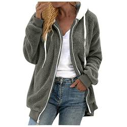 NCQiFei Hoodie Damen PlüSchjacke Wintermantel Kapuzenpullover Teddy-Fleece Pullover Winterjacke Herbst Winter Warm Oberteil Langarm Einfarbig Casual Sweatshirt (04-Grey, L) von NCQiFei