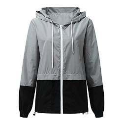 Sportlicher Windbreaker für Damen Windjacke Damen Leicht Fahrradjacke Damen Winddicht Damen Leicht Regenjacke Damen Sport Regenjacke Damen Leichte Laufjacke Damen Regenjacke Beutel (1-Grau, XL) von NCQiFei