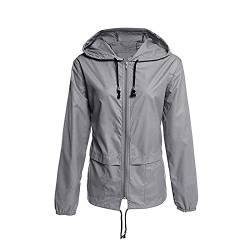 Sportlicher Windbreaker für Damen Windjacke Damen Leicht Fahrradjacke Damen Winddicht Damen Leicht Regenjacke Damen Sport Regenjacke Damen Leichte Laufjacke Damen Regenjacke Beutel (2-Grau, XXXL) von NCQiFei