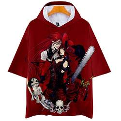 Black Butler T-Shirts mit Kapuze 3D Digitaldruck Sommer Unisex Japanische Anime Lose Kurzarm Hoodie Tops Freizeit Kurzärmliges Hemd Sebastian Shire für Liebhaber Herren und Damen von NCTCITY