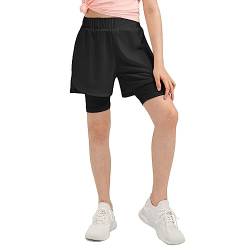 NCTCITY Kinder Mädchen Running Shorts 2 in 1 Laufshorts Fitness Athletic Shorts Workout Sport Yoga Jogginghose Doppellagige Radlerhose Atmungsaktive Schnell Trocknende Bottom mit Innentaschen von NCTCITY