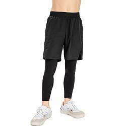 NCTCITY Kinder Sport Shorts Legging 2 in 1 Kompressionshose Laufshorts Leicht Kurz Sporthose Schnelltrocknende Trainingsshorts Atmungsaktiv Running Fitnesshose mit Tasche Basketballhose von NCTCITY