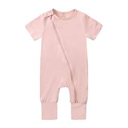 NCTCITY Neugeborene Baby Strampler Kleinkind Overall Sommer Kurzarm Jumpsuit Jungen Maedchen Schlafstrampler Babyschlafanzug Spielanzug Onesies 2-Wege-Reißverschluss Bodysuit 0-24 Monate von NCTCITY